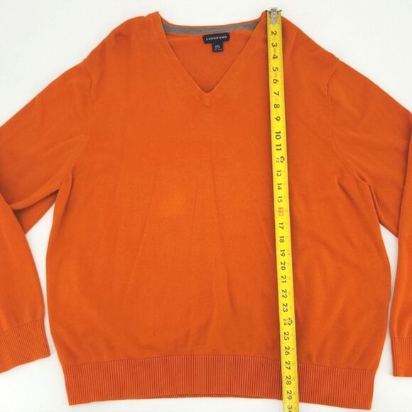 Lands' End Mens Sweater Size XXL Orange V-Neck 100% Cotton Fall Winter Cabincore - Picture 6 of 9
